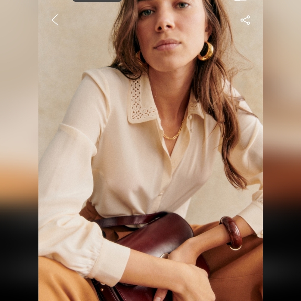 Sezane Vito Rosey Beige 100% Silk Shirt